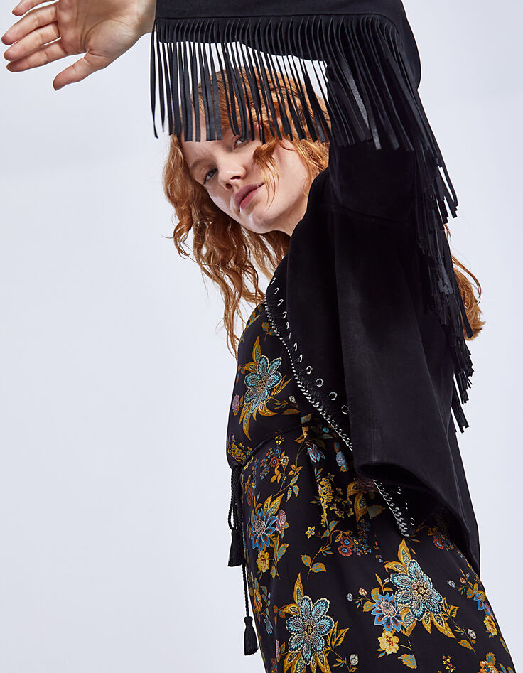 Veste en cuir frangée femme-1