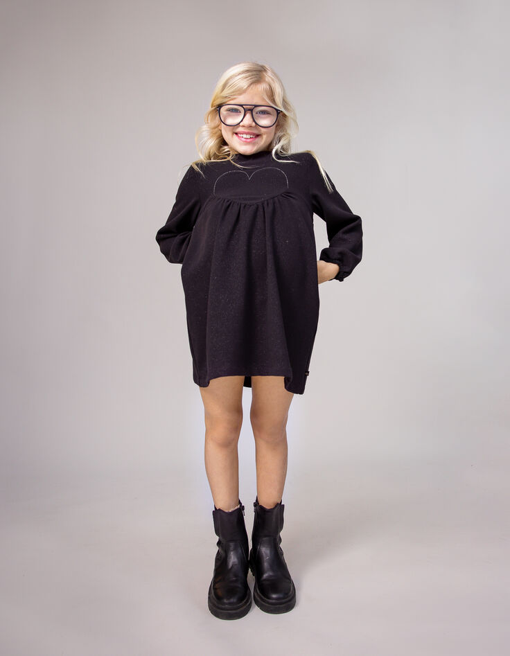 Girl's black sequined embroidered heart dress-2