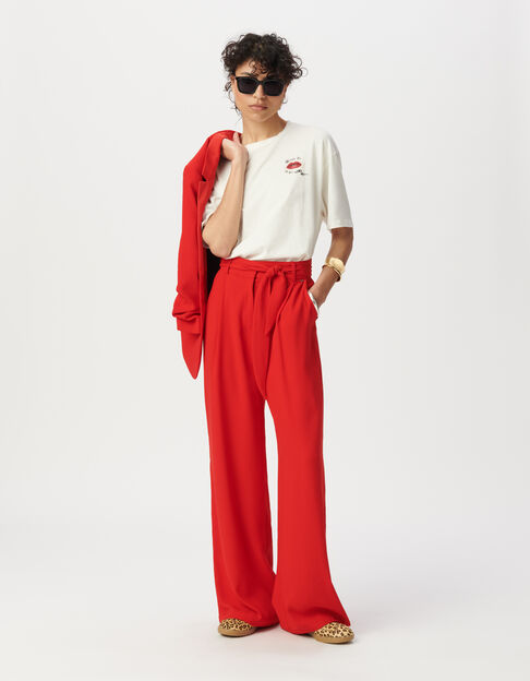 Rode brede geklede broek met ceintuur Dames - IKKS