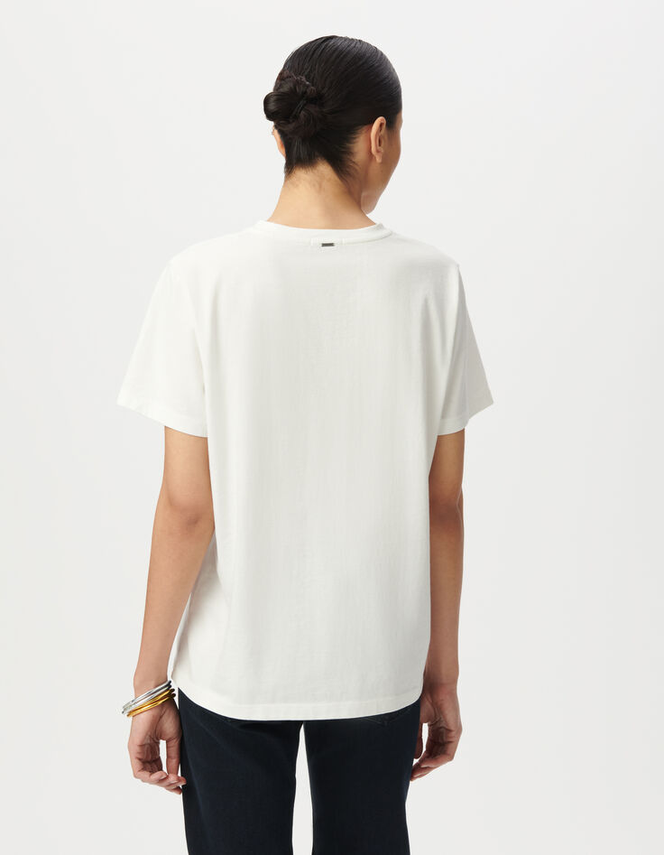 Women’s white organic cotton T-shirt, slogan and roses-3