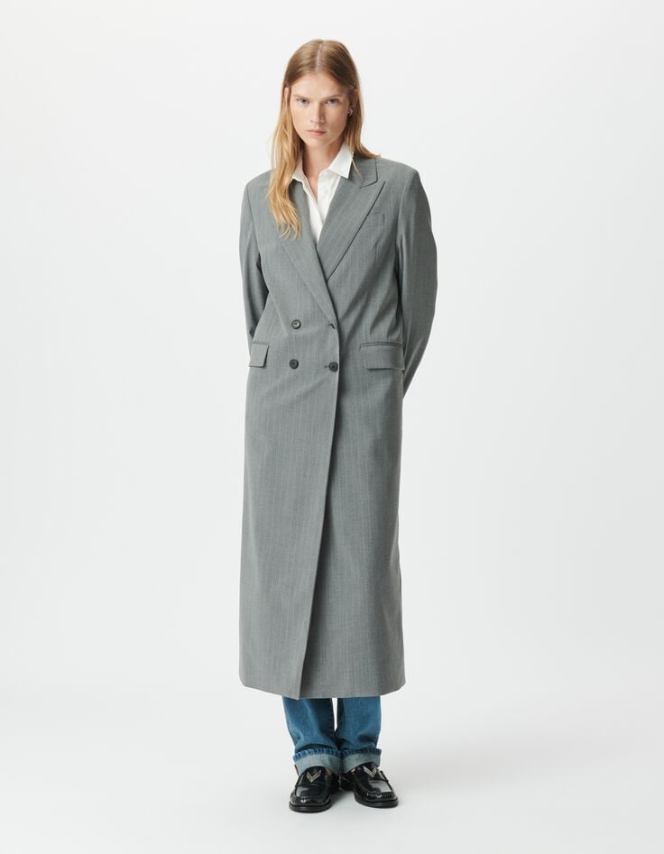 Women’s grey pinstripe long suit jacket-3 Women’s grey pinstripe long suit jacket-3