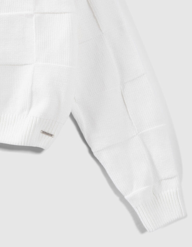 Girls&rsquo; off-white chenille knit checkerboard cardigan-4