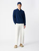 Pull tunisien manches longues marine tricot Homme-2