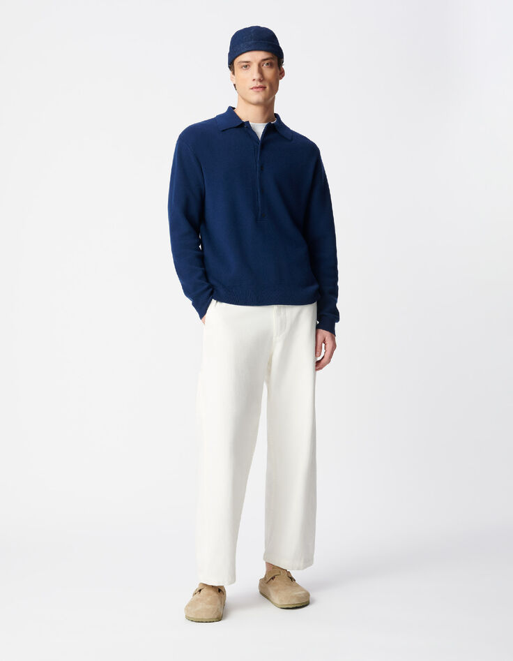 Pull tunisien manches longues marine tricot Homme-2
