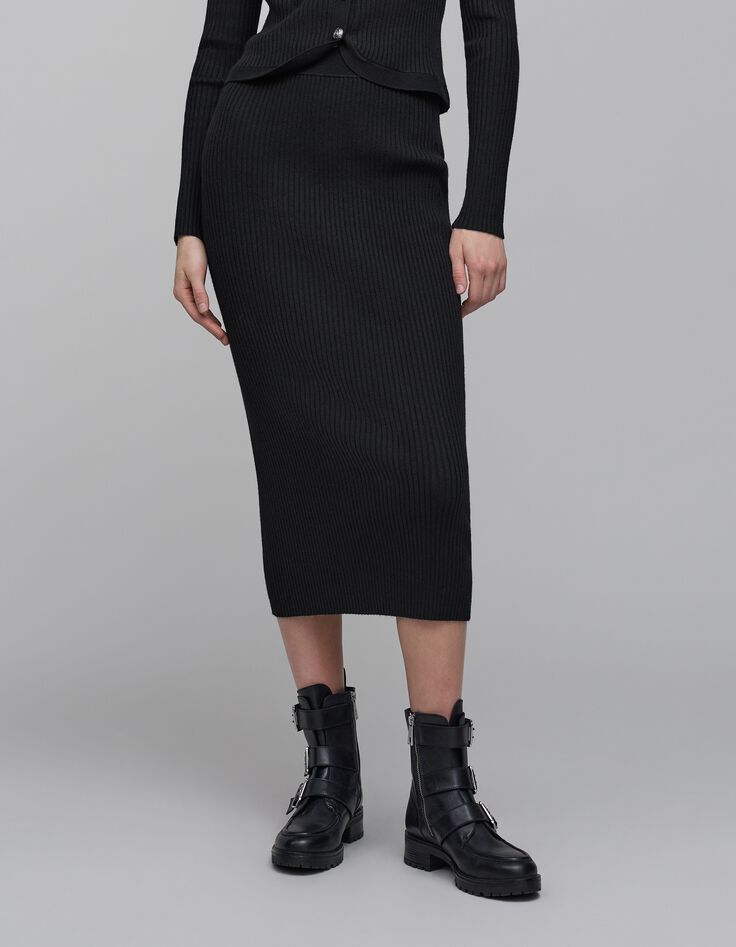 Women's black rib-knit tube skirt-2