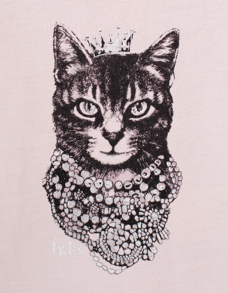 Camiseta rosa empolvado gato-corona bebé niña-4