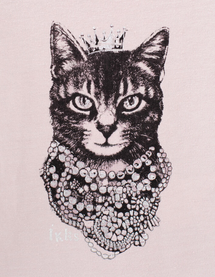 T-shirt rose poudré visuel chat-couronne bébé fille-4