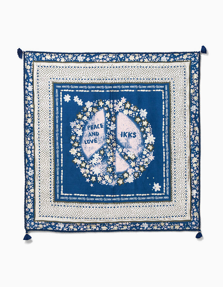 Chèche indigo Peace & Love avec fleurs fille-1
