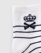 Marineblaue, weiß gestreifte und orangefarbene Socken -3