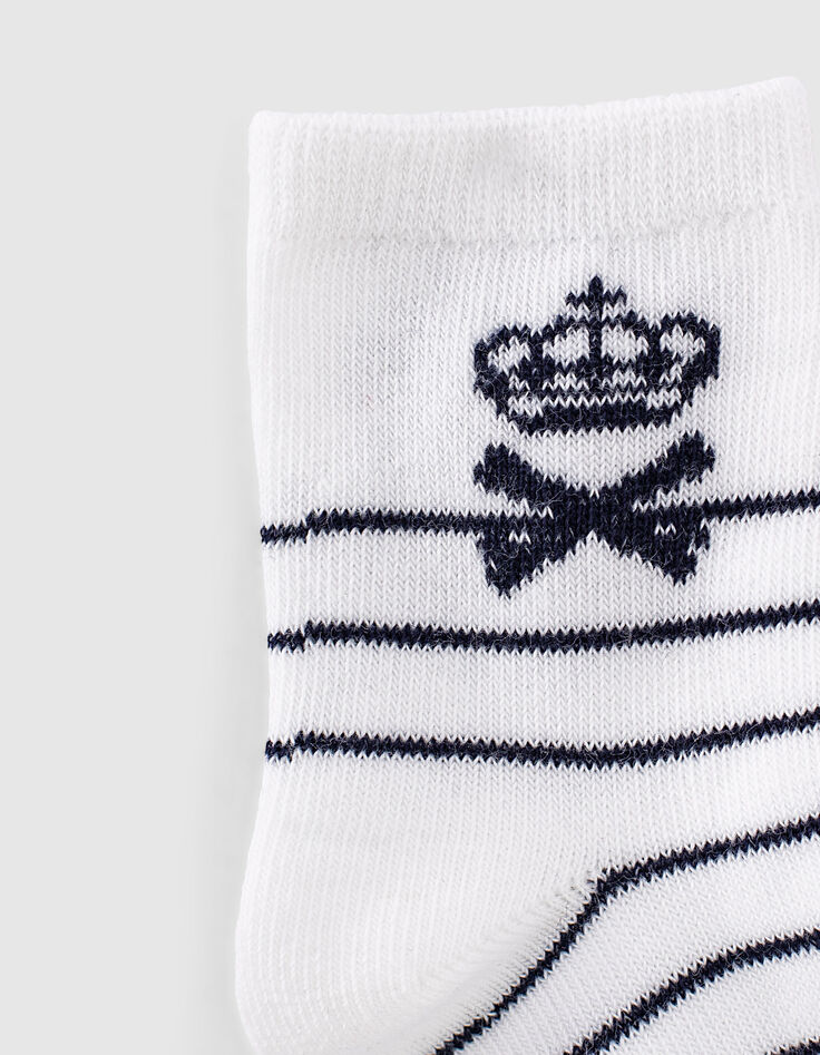Marineblaue, weiß gestreifte und orangefarbene Socken -3