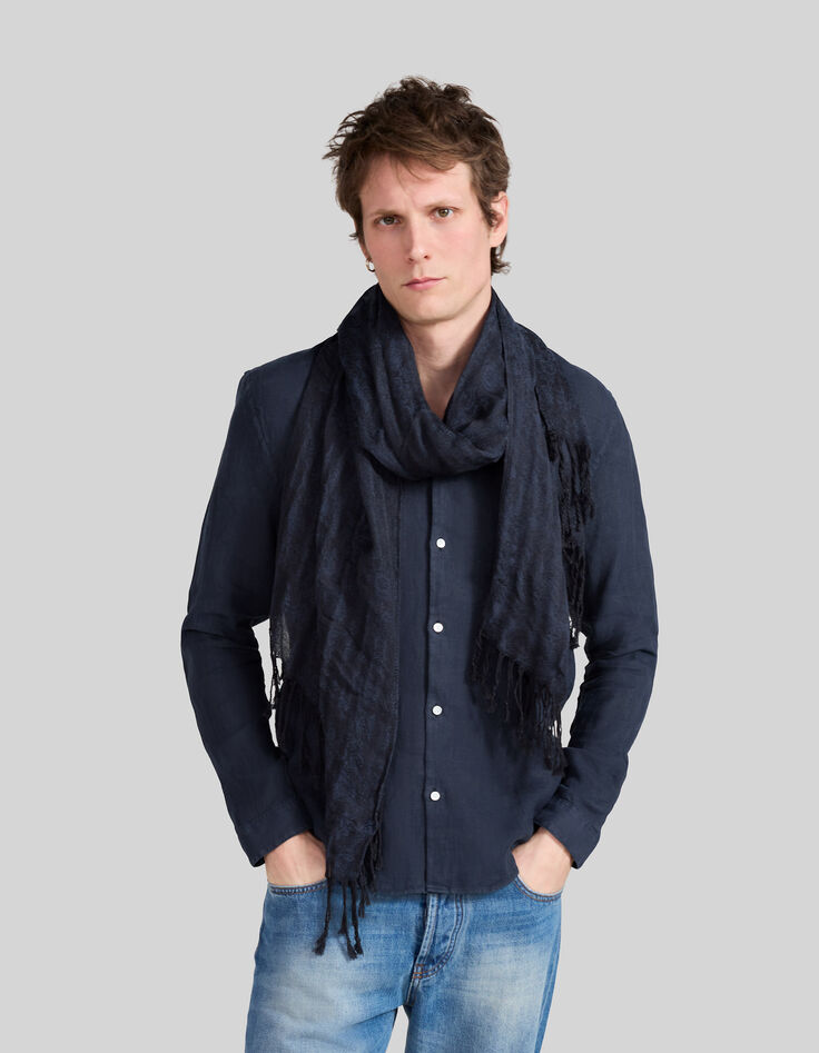 Indigoblauer Herrenschal mit Barock-Jacquard-7
