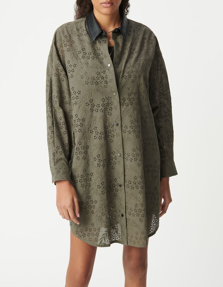 Vestido camisero caqui algod&oacute;n org&aacute;nico  Mujer-2