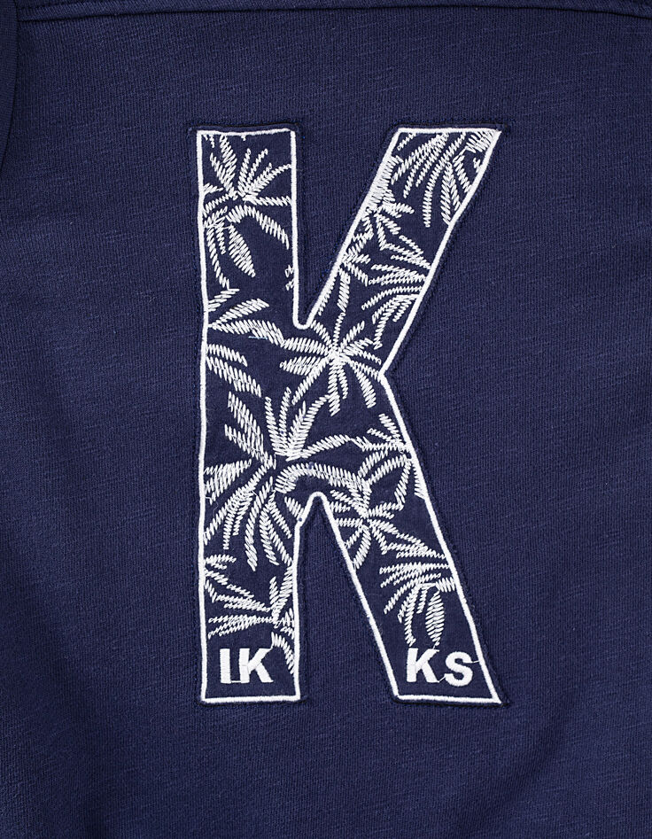 Sweat indigo avec lettre K brodée dos molleton bio garçon -4