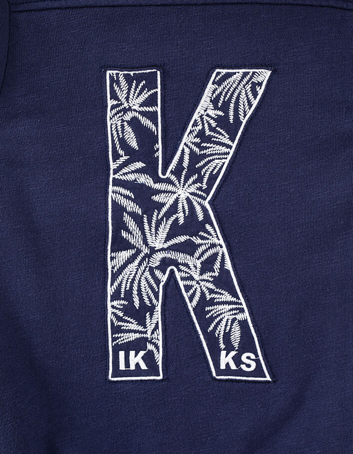 Boys’ indigo letter K-embroidered back organic hoodie - IKKS