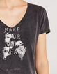 Women’s black faces image V-neck-shirt-3
