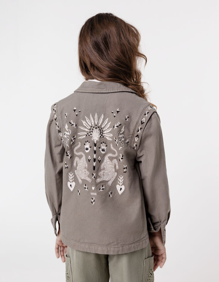 Khaki safari jacket maxi back embroidery for girl-2