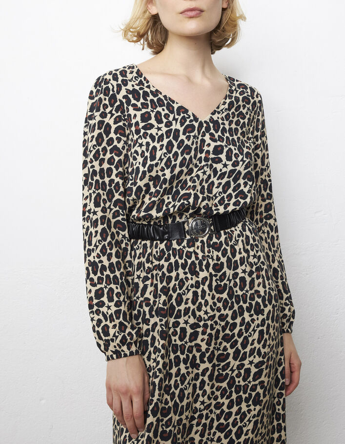 Lange jurk in viscose luipaard-sterrenprint dames  - IKKS