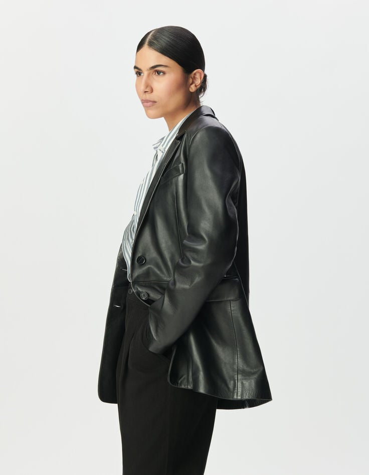 Schwarzer Oversize-Damenblazer Leder-3
