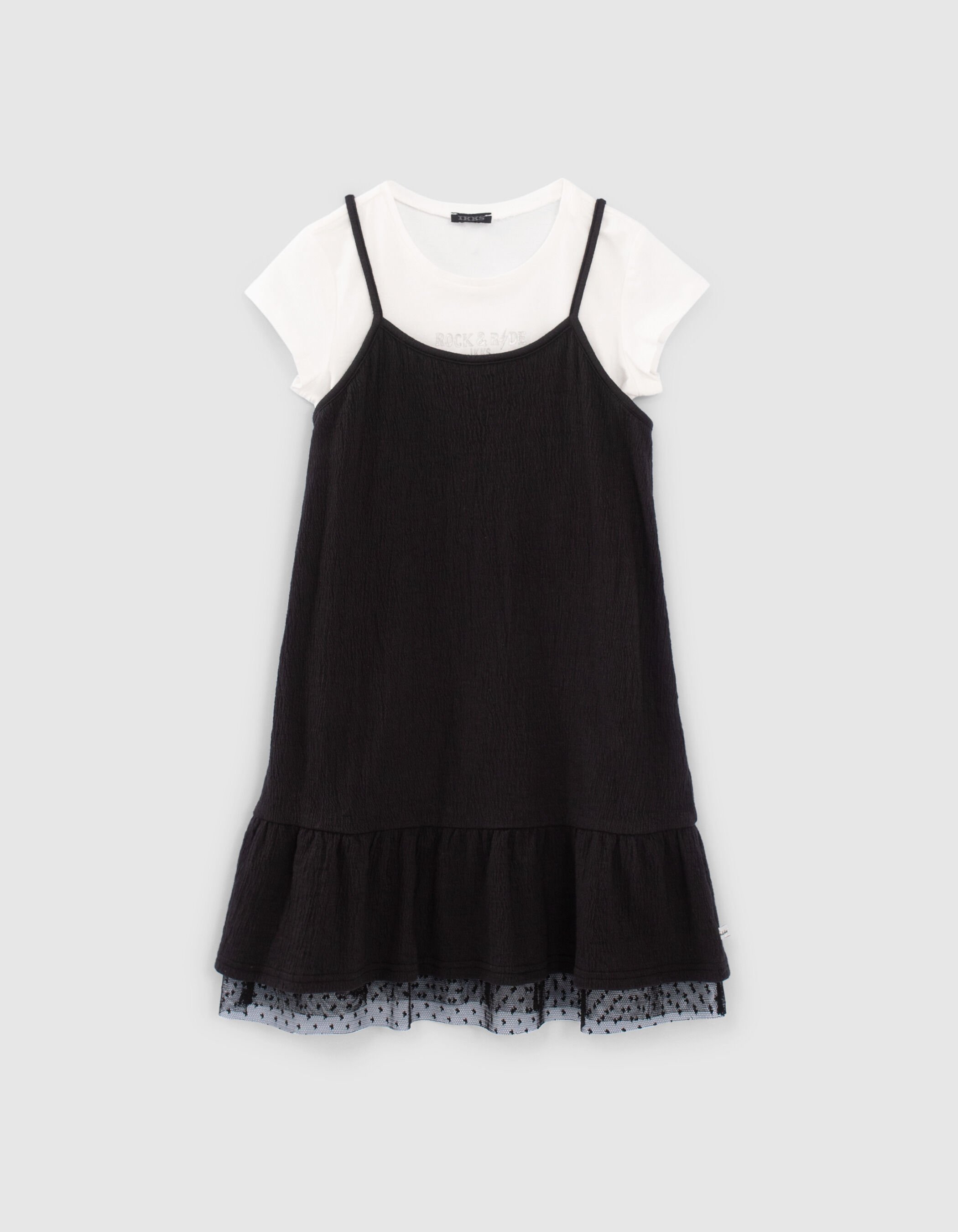 Girls black 2 in 1 dress with white T shirt IKKS