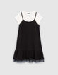 Schwarzes 2-in-1-M&auml;dchenkleid mit wei&szlig;em T-Shirt-1