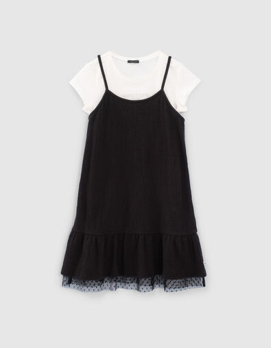 Schwarzes 2-in-1-M&auml;dchenkleid mit wei&szlig;em T-Shirt - IKKS