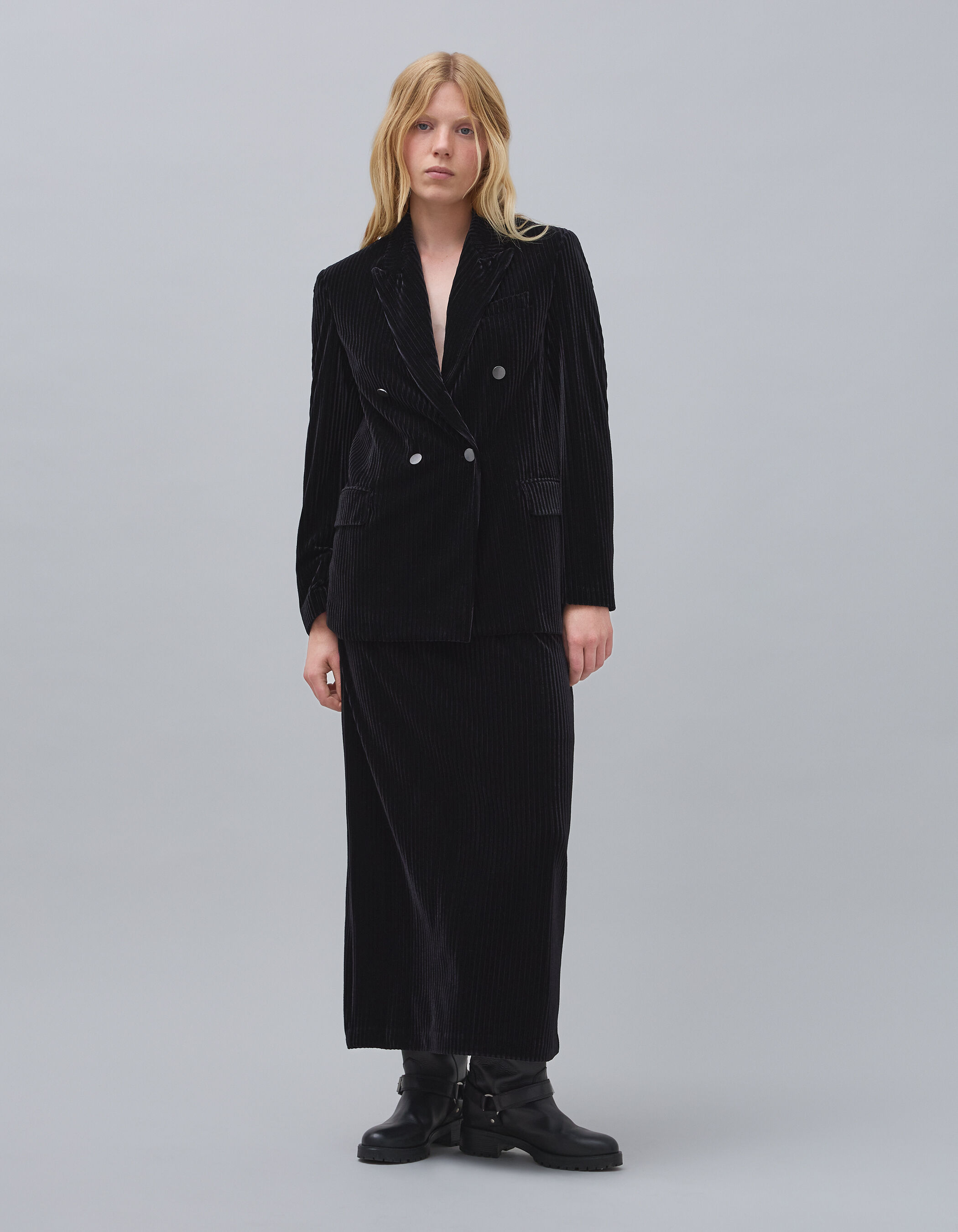 Veste de costume noire panne de velours cotelee Femme IKKS