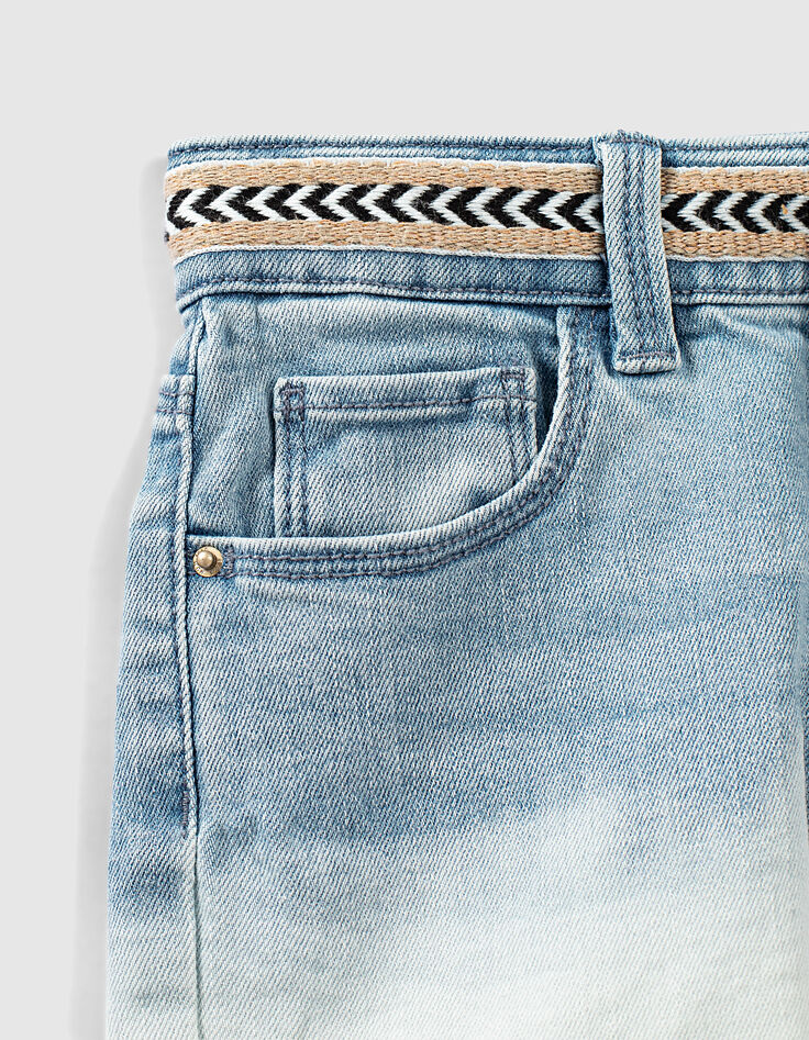 Girls' light blue deepdye embroidered organic denim shorts-3 Girls' light blue deepdye embroidered organic denim shorts-3