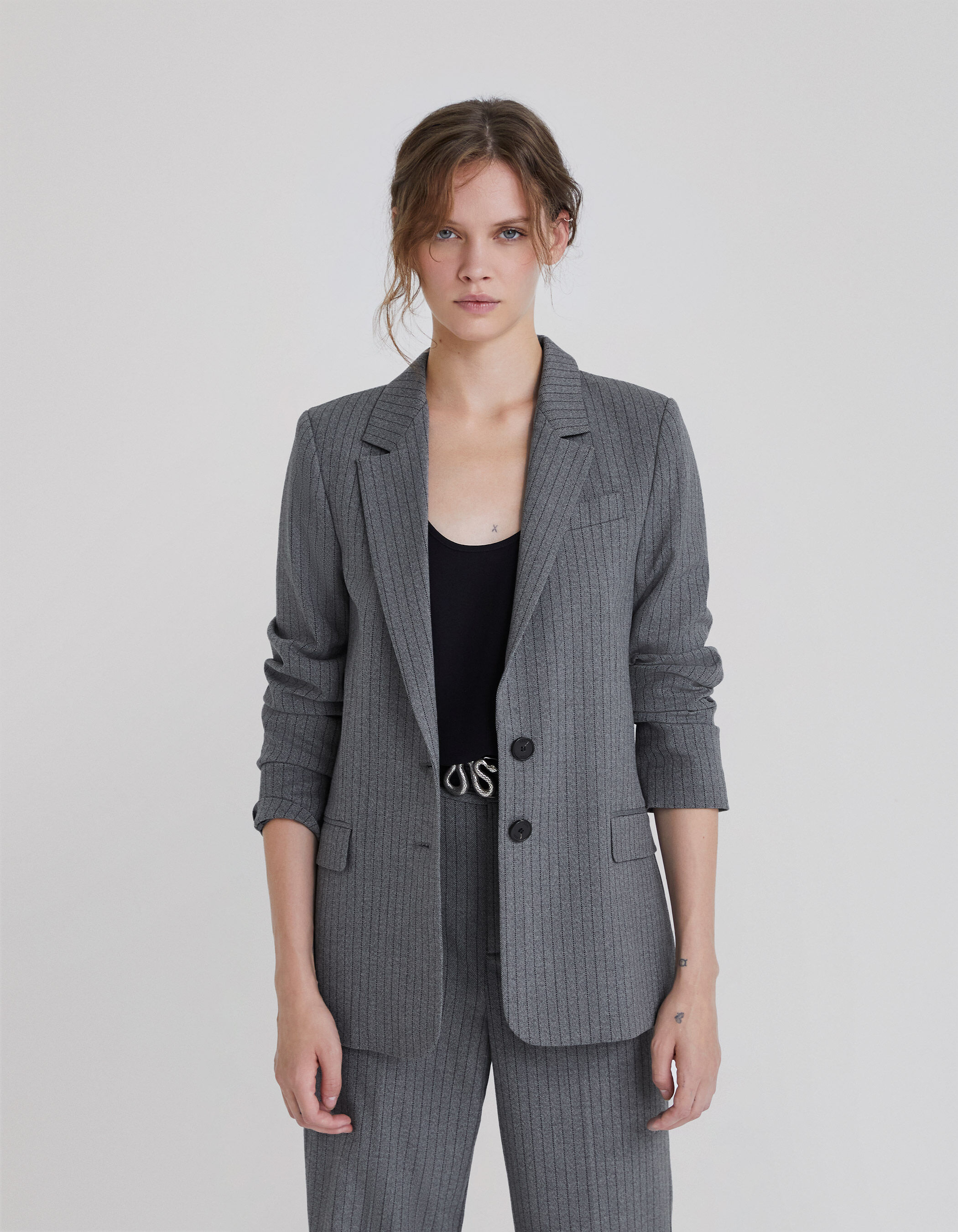 Women s grey pinstripe suit jacket IKKS