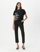 Black crew neck T-shirt with slogan image-1
