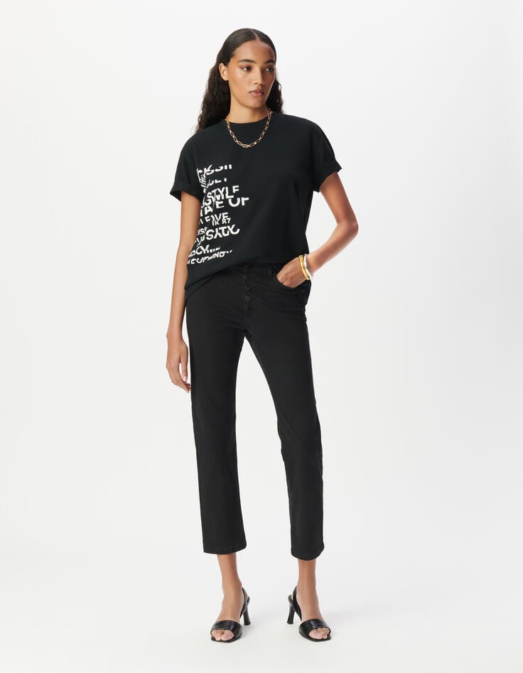Black crew neck T-shirt with slogan image-1 Black crew neck T-shirt with slogan image-1
