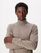 Pull col roul&eacute; beige tricot 100% laine Homme-5