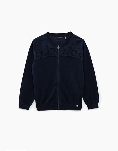 Cardigan navy tricot et broderie anglaise fille - IKKS