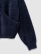 Blauer flauschiger Mädchenstrickpullover Wickellook-6