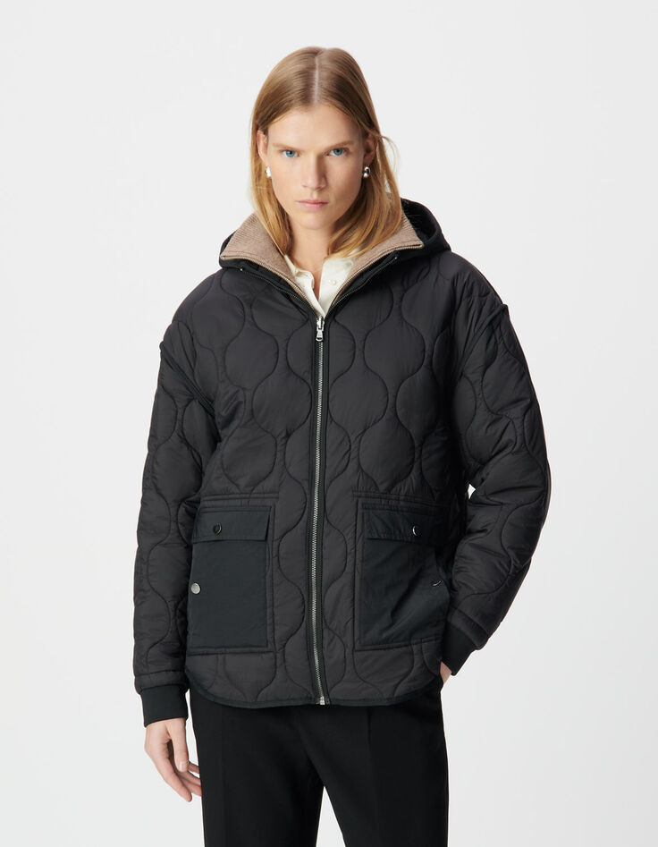 Plumas fino reversible negro acolchado mujer-4