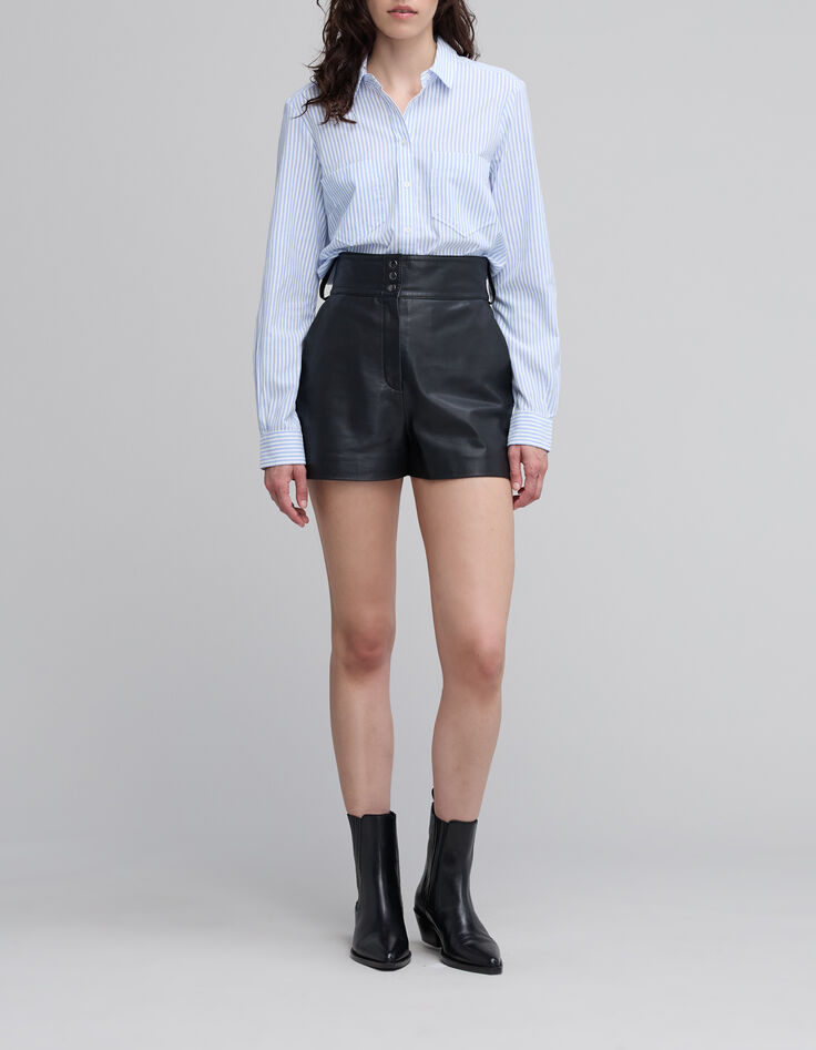 Chemise bleue ray&eacute;e blanche Femme-1
