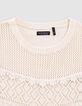 Pull écru tricot dentelle et volants brodés fille-3