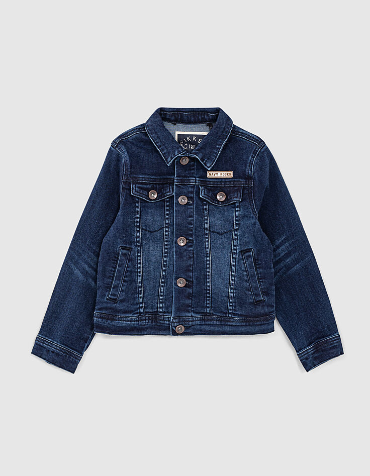 Veste en jean blue vintage à capuche amovible garçon -3