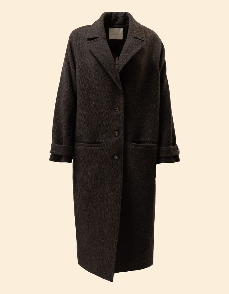 Manteau long marron motif chevrons I.Code-7