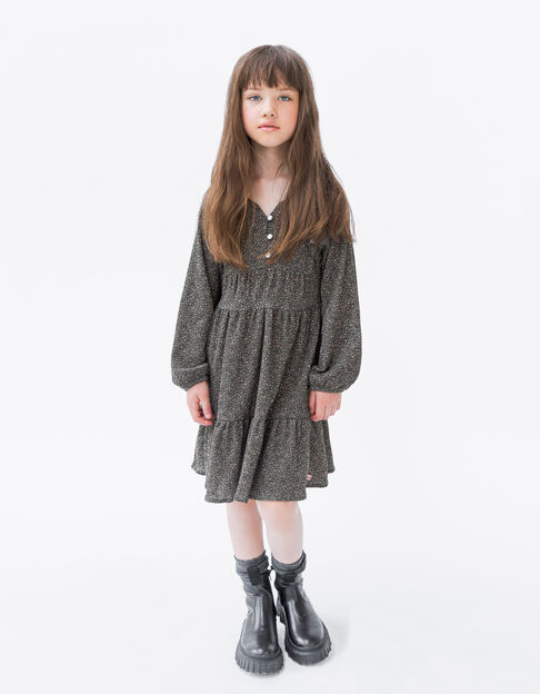 Girls’ khaki leopard-heart print dress
