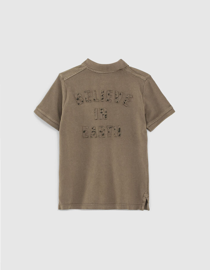 Boys’ dark khaki letter embroidery organic polo shirt - IKKS