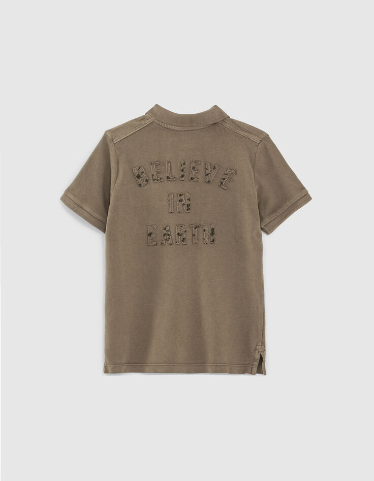 Boys’ dark khaki letter embroidery organic polo shirt-3 Boys’ dark khaki letter embroidery organic polo shirt-3