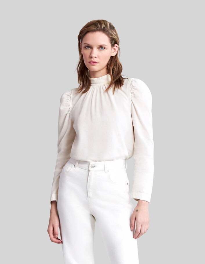 Women’s limestone organic cotton blouse, buttoned collar - IKKS