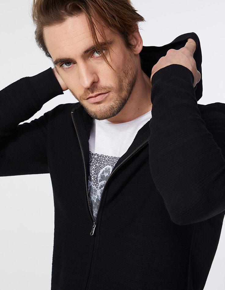 Cardigan noir tricot Ottoman à capuche Homme-1