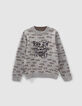 Pull réversible gris et kaki jacquard typo garçon-2