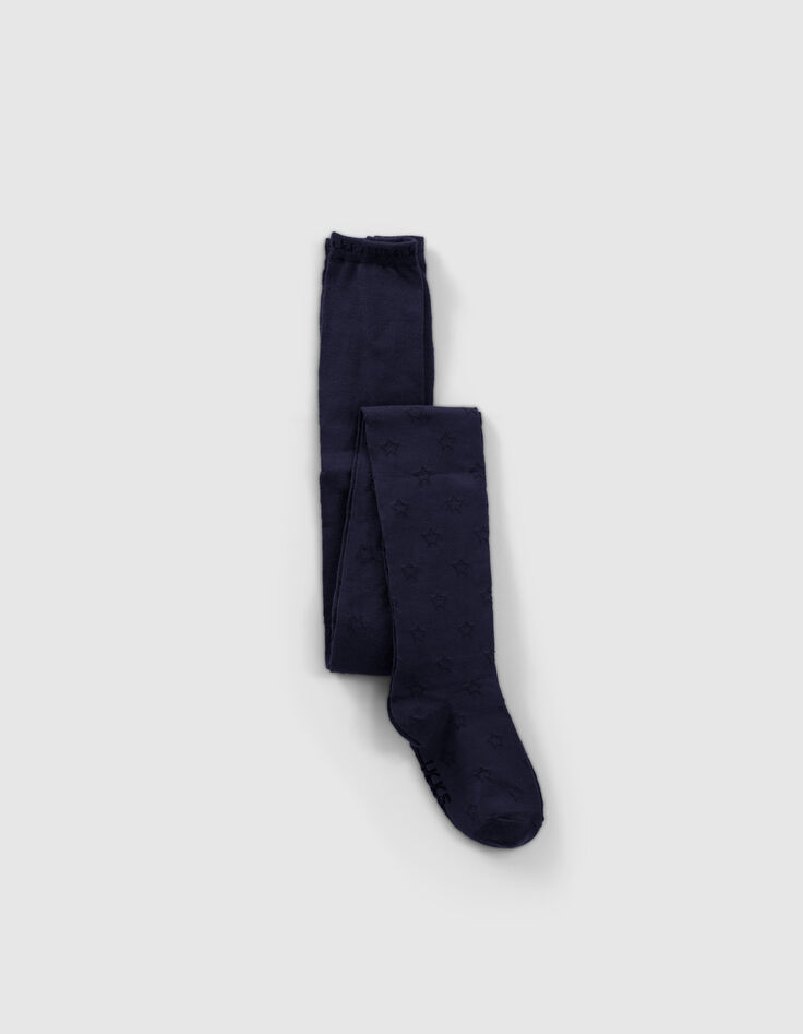 Girls&rsquo; navy openwork knit tights with star motifs-1