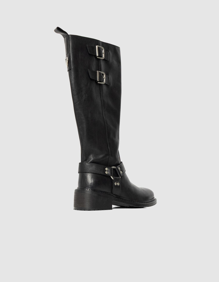 Women’s black leather biker boots with double buckle-3 Women’s black leather biker boots with double buckle-3