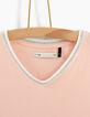 Camiseta cropped rosa pastel borde acanalado niña-3
