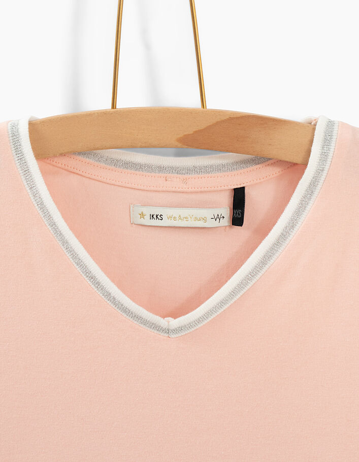 Girls' pastel pink rib trim cropped T-shirt - IKKS