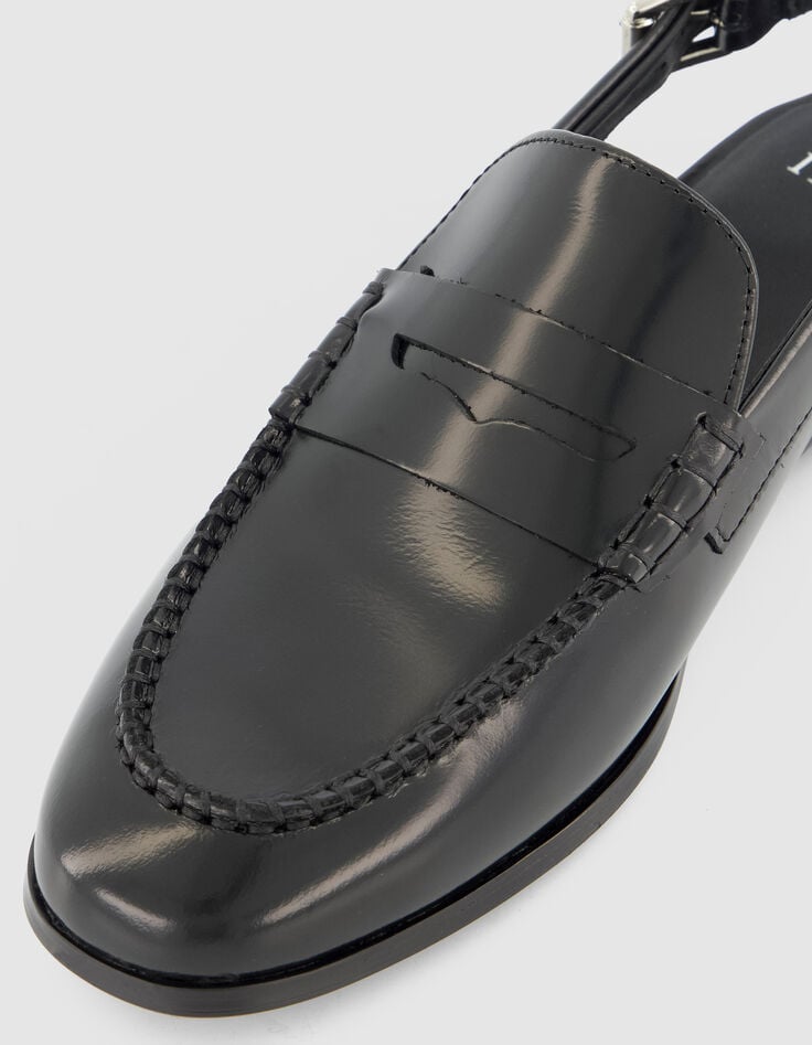 Mujer mocasines slingback de cuero negro-4