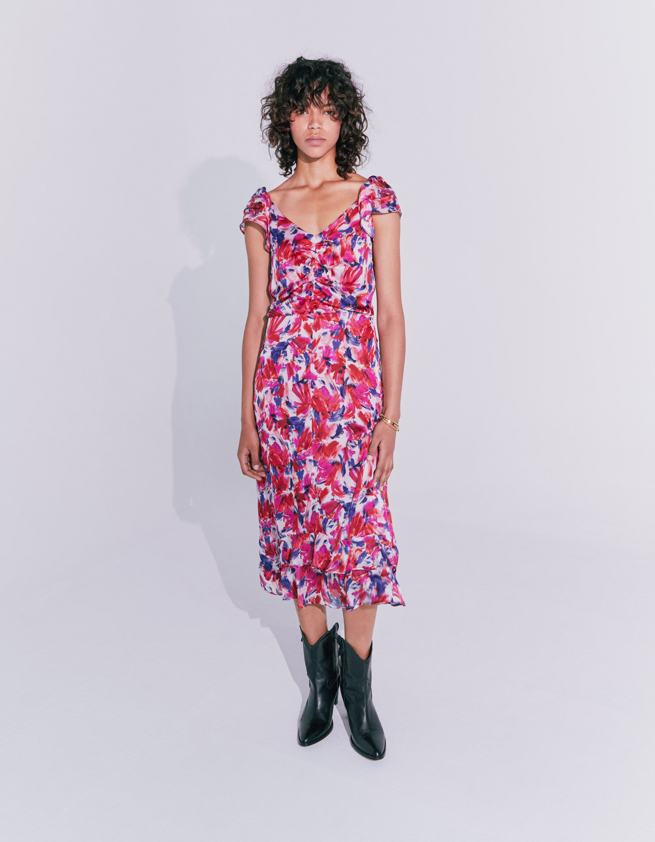 Midi jurk met volants fronsels en flashy bloemen dames IKKS